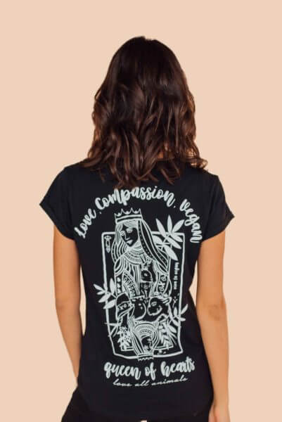 vegan queen of hearts t shirt back