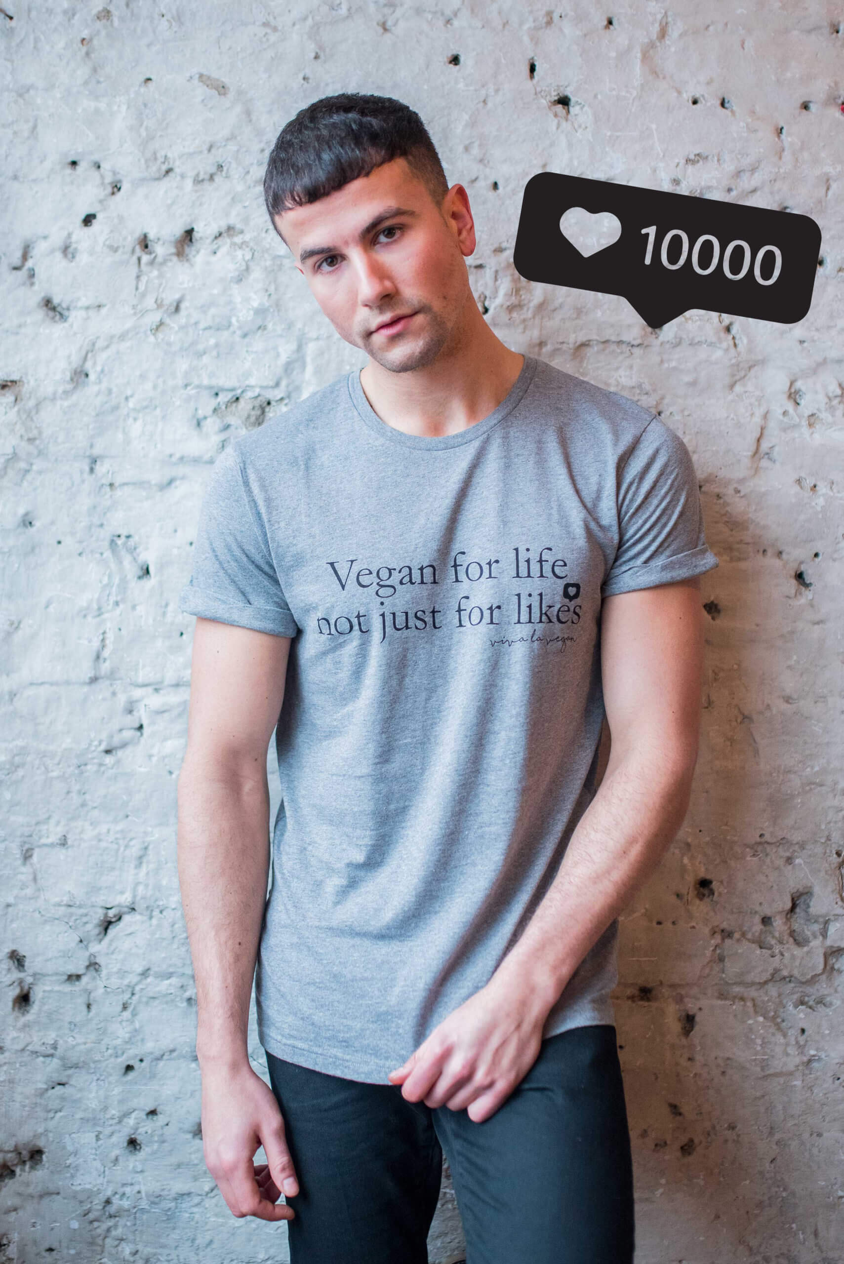 Vegan Model Wearing Organic Statement TShirt "vegan for life"