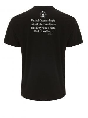A flat lay picture of eco-ethical brand Viva-La-Vegan's black unisex Break the cycle t-shirt