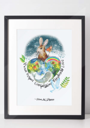 Global Compassion Art Print by eco ethical brand Viva La Vegan