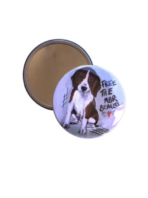Painted beagle. size 76mm pocket mirror in packet By Viva La Vegan