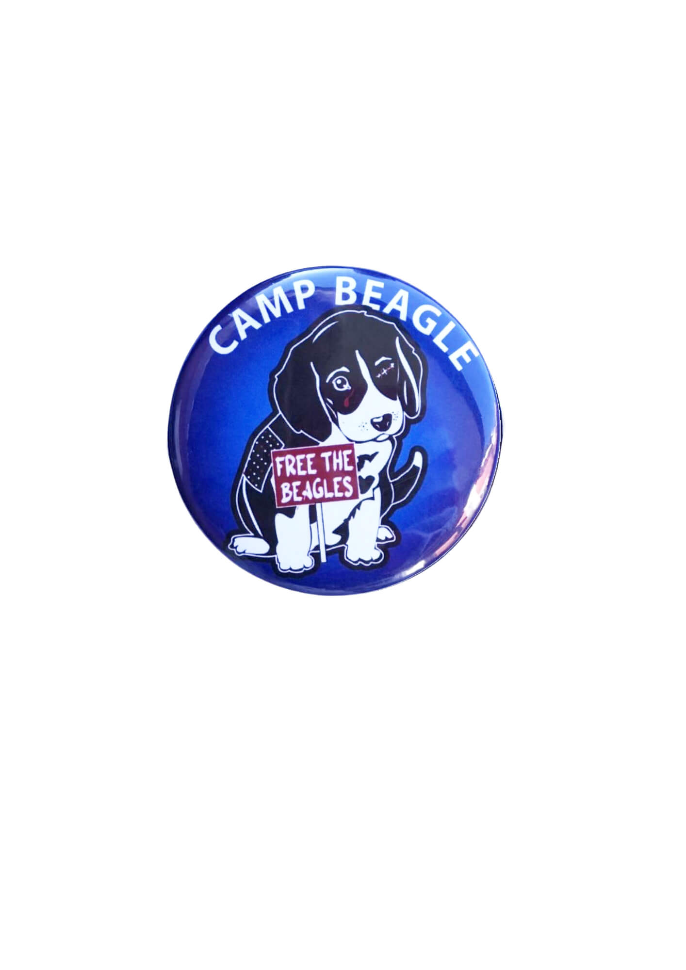 Camp beagle puppy logo fridge magnet in blue by Viva La Vegan