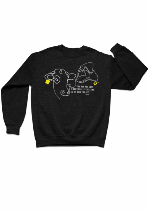 Flat lay black sweatshirt with moby quote print by eco-ethical brand Viva la vegan