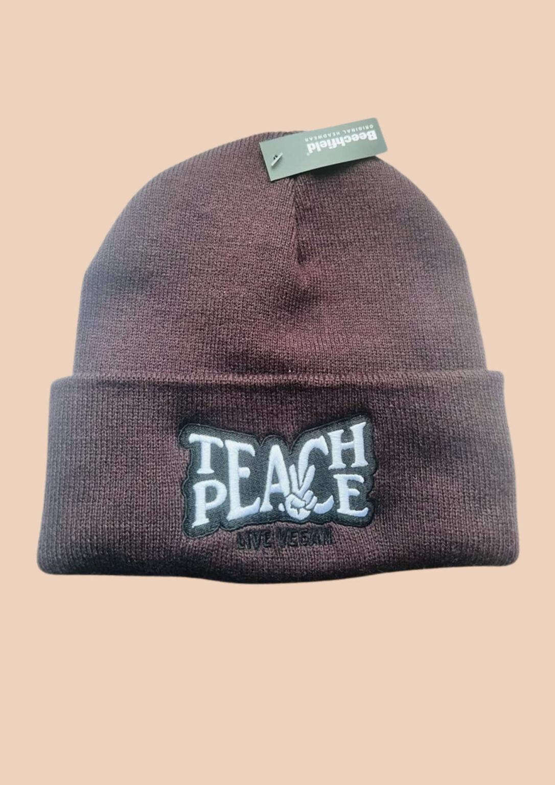 teach-peace-burgundy-beanie-