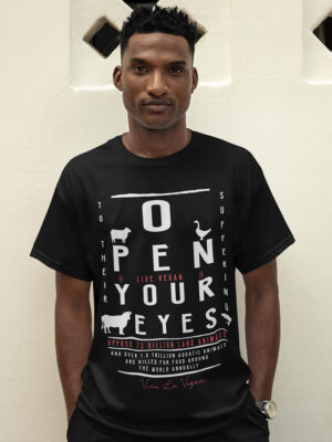 UNISEX VEGAN TSHIRT – OPEN YOUR EYES - Viva La Vegan