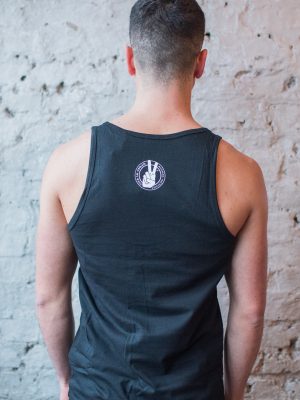 Male Model Wearing Vegan Rocks Statement Organic Cotton Vest