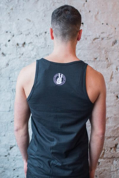 Male Model Wearing Vegan Rocks Statement Organic Cotton Vest