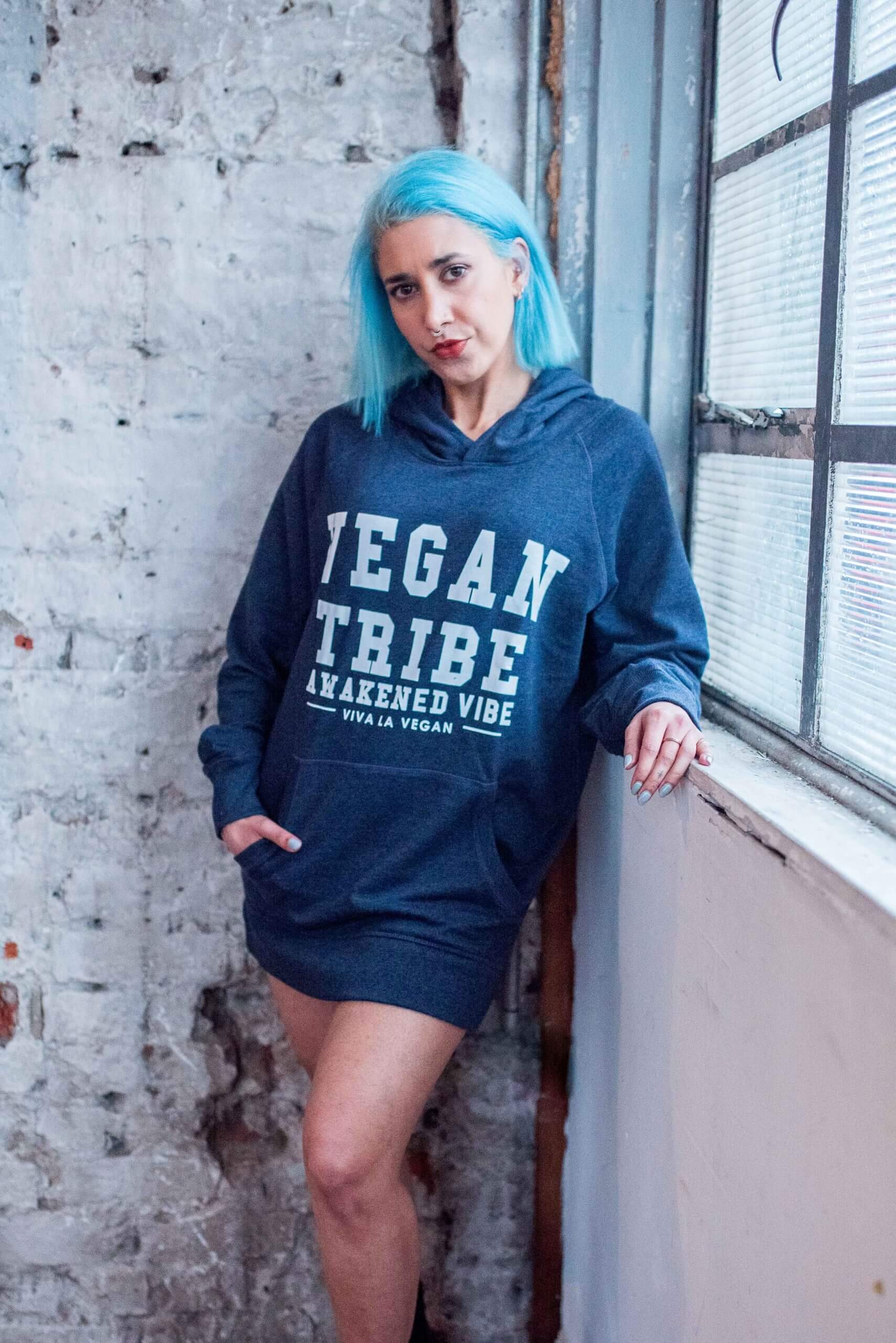 vegan tribe blue hoodie