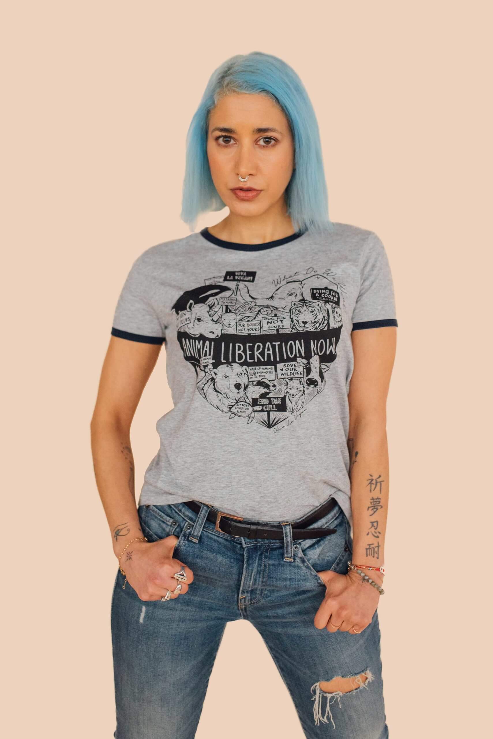 animal liberation grey tshirt front