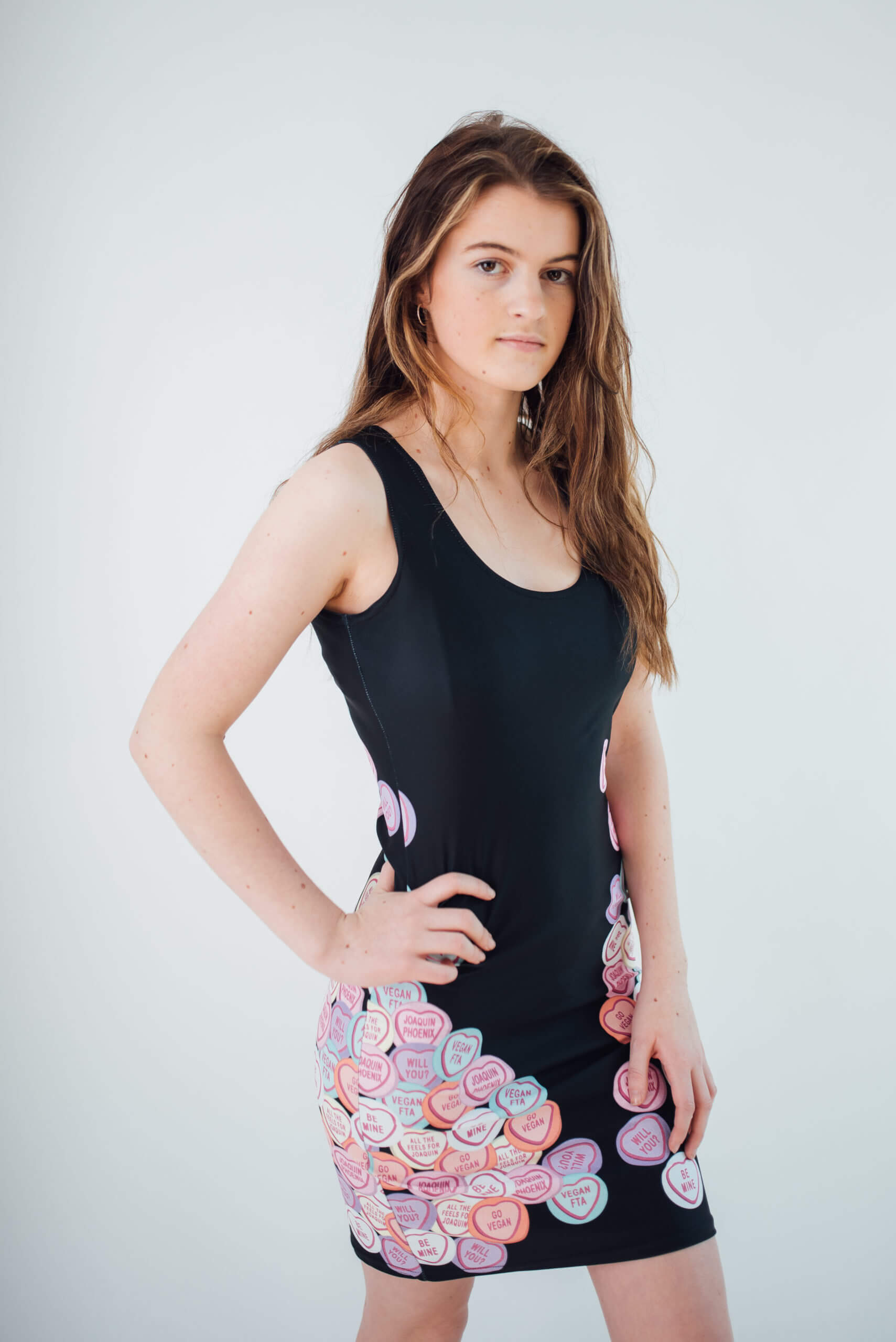 Joaquin Phoenix inspired vegan love hearts dress