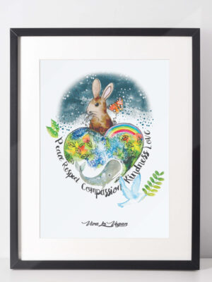 Global Compassion Art Print by eco ethical brand Viva La Vegan
