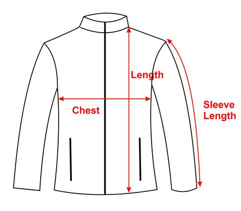 Drawing of jacket showing customer how to measure it