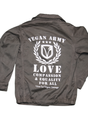 Vegan Jacket comprising screen printed french military rewroked garment