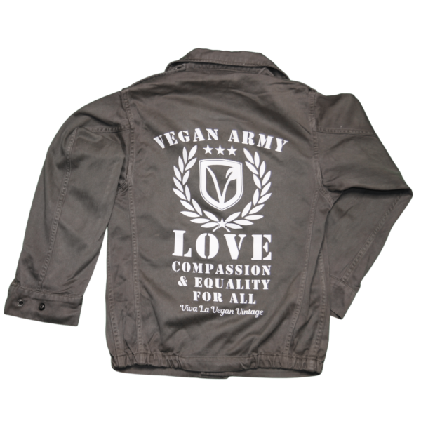 Vegan Jacket comprising screen printed french military rewroked garment
