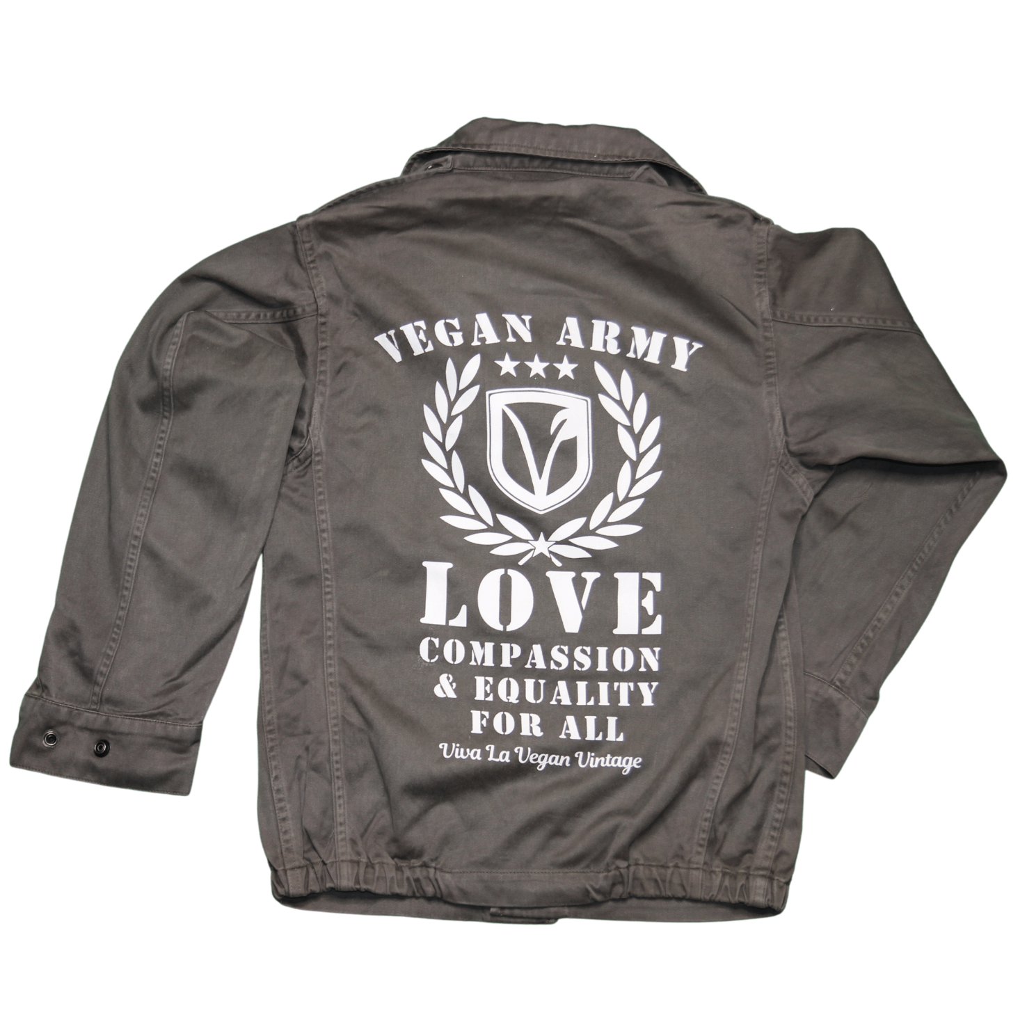 Vegan Jacket comprising screen printed french military rewroked garment