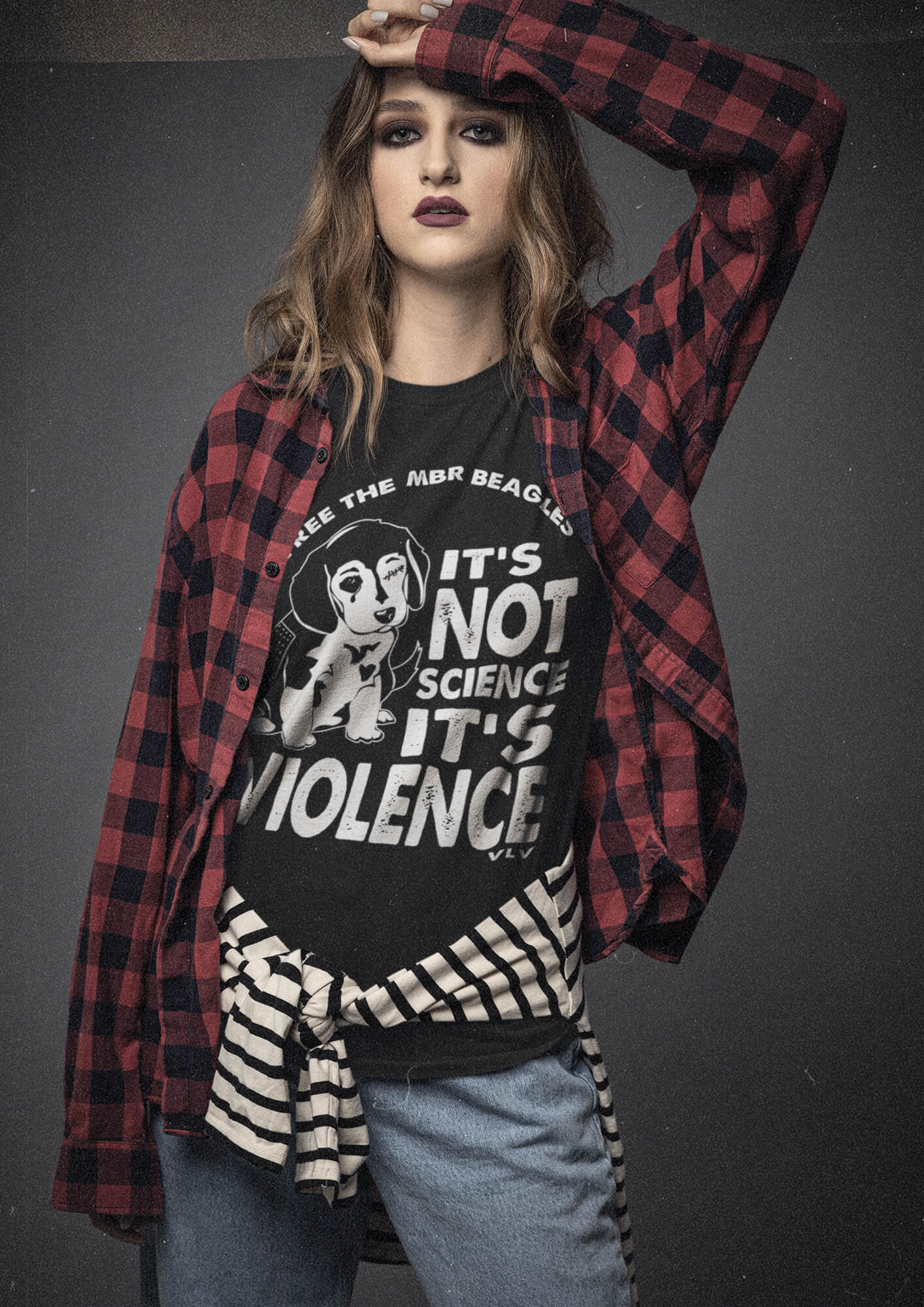Ladies Tshirt, Free the MBR Beagles @Its not science its violence. Black CAMPLE BEAGLE